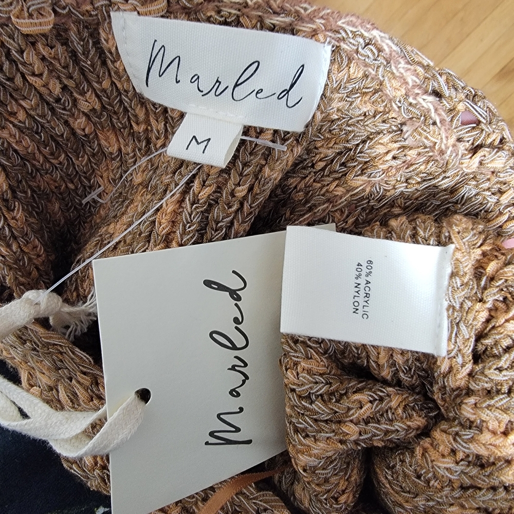 Marled Medium Boho Festival Knit High Neck Brown Neutral Tank Top - Picture 6 of 6